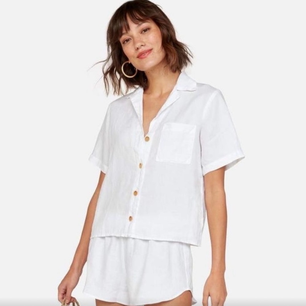 Mate The Label Camp Shirt White Short Sleeve Womens